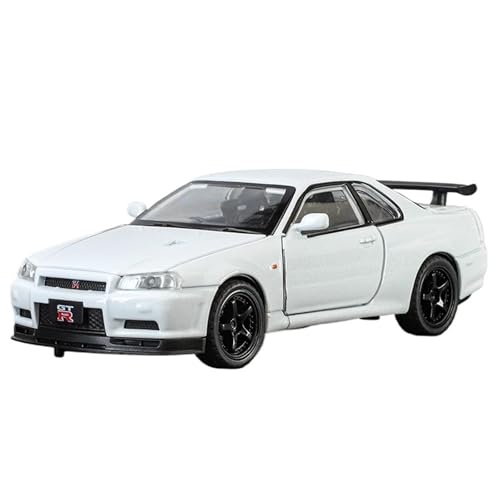 Fertiges Modellauto 1:32 for Nissan GTR R34 Skyline Supercar Legierung Automodell Miniatursimulation Fahrzeugmodell Dekorative Sammlung(White) von EXYFRUX