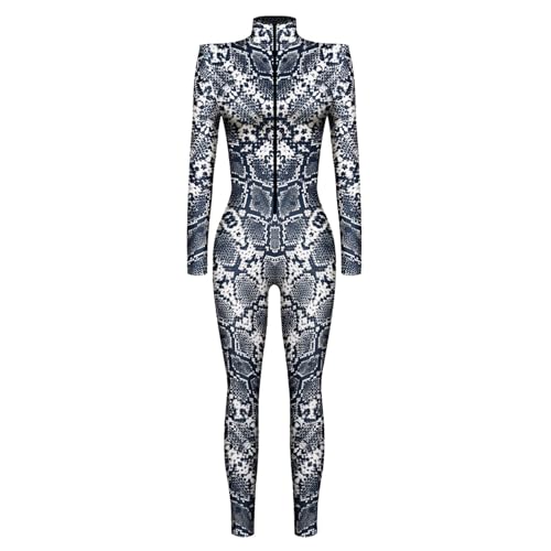 EYNMVR Alien Kostüm Roboter Overall Damen Halloween Kostüm Cosplay Jumpsuit Karneval Kostüm Jumpsuit Langarm Catsuit Ausgefallener Body Skinny Playsuit mit Reißverschluss Strampler Kostüm Damen von EYNMVR