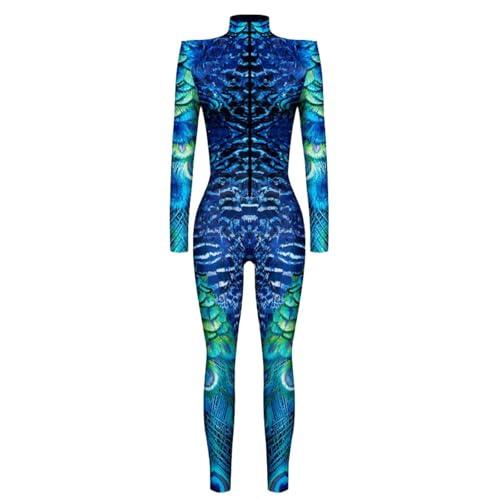 EYNMVR Alien Kostüm Roboter Overall Damen Halloween Kostüm Cosplay Jumpsuit Karneval Kostüm Jumpsuit Langarm Catsuit Ausgefallener Body Skinny Playsuit mit Reißverschluss Strampler Kostüm Damen von EYNMVR