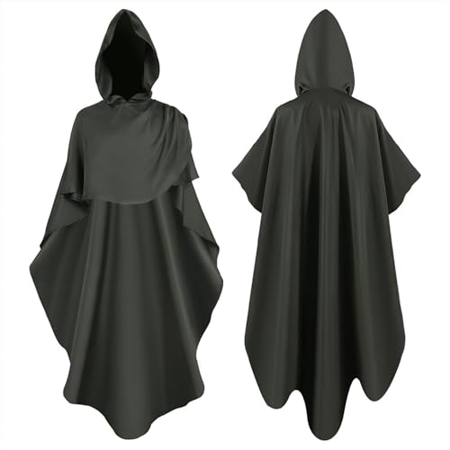 EYNMVR Mönch Robe Priester Kostüm Mönchskostüm Mittelalter Renaissance Hooded Mönch Kostüm Halloween Zauberer Kostüm mit Mantel Taillenseil und Kreuz Halskette für Erwachsene Green,M polyester von EYNMVR