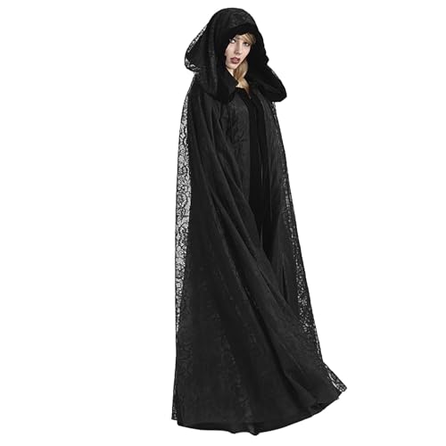 EYNMVR Schwarzer Umhang Damen mit Accessoires Maske & Finger Kette,106/126/146cm Schwarz Satin Cape mit Kapuze,Vampir Umhang Schwarzer für Erwachsene Karneval Halloween Fasching Maskerade Party EYNMVR Schwarzer Umhang Damen mit Accessoires Maske & Finger Kette,106/126/146cm Schwarz Satin Cape mit Kapuze,Vampir Umhang Schwarzer für Erwachsene Karneval Halloween Fasching Maskerade Party von EYNMVR