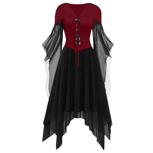 EYNMVR Schwarzes Kleid Damen, Faschingskostüme Damen, Karneval Kostüm Damen mit Strümpfen und Halskette Ideale Wahl für Karneval Cosplay und Andere Festliche Anlässe Wine,XXXL Polyester von EYNMVR