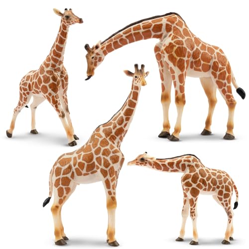 EYSCOTA 4PCS Giraffe Spielzeug Figuren Set, Realistische Wildtiere Figuren mit Giraffe Kalb, Giraffe Cake Topper für Kinder & Kleinkinder ab 3 Jahren, 4stück Giraffe von EYSCOTA