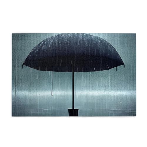 Black Umbrella In The Rain Picture Jigsaw Puzzle, 1000 Teile Holzpuzzle, Heimdekoration, Einzigartiges Geburtstagsgeschenk, Geeignet für Jugendliche und Erwachsene von EYSHOPING