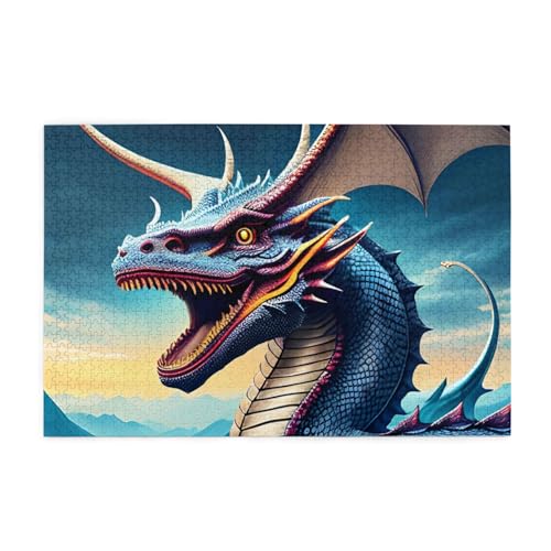 Brüllender Drache Bild Puzzle, 1000 Teile Holzpuzzle, Heimdekoration &* Einzigartiges Geburtstagsgeschenk Geeignet für Jugendliche und Erwachsene von EYSHOPING