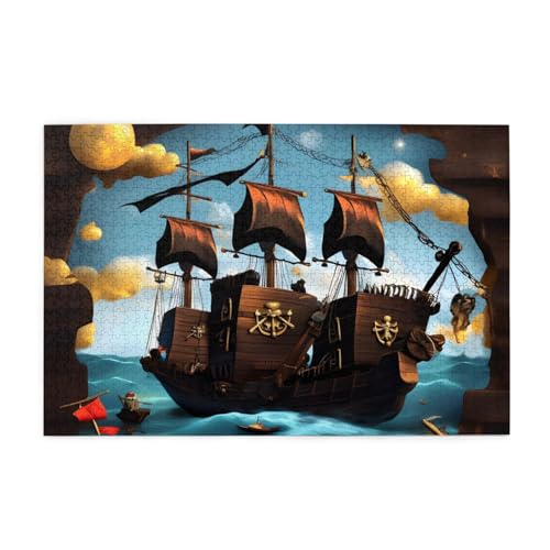 Cartoon-Piratenschiff-Bilder-Puzzle, 1000-teiliges Holzpuzzle, Heimdekoration, einzigartiges Geburtstagsgeschenk, geeignet für Jugendliche und Erwachsene von EYSHOPING