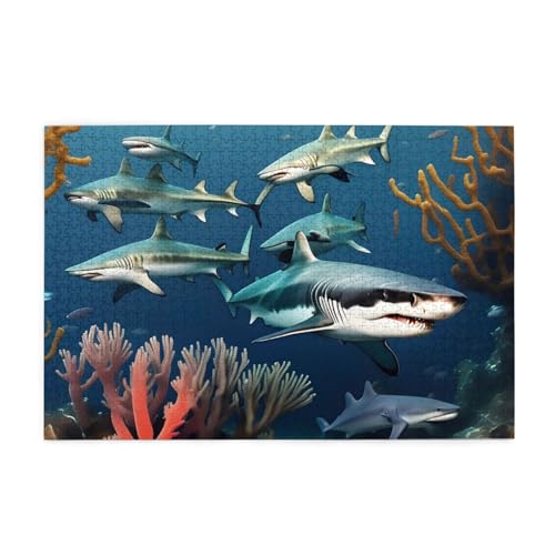 Haie unter dem Meer Bild Puzzle, 1000 Teile Holzpuzzle, Heimdekoration &* Einzigartiges Geburtstagsgeschenk Geeignet für Jugendliche und Erwachsene von EYSHOPING