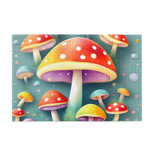 Niedliches buntes Pilz-Bilder-Puzzle, 1000-teiliges Holzpuzzle, Heimdekoration, einzigartiges Geburtstagsgeschenk, geeignet für Jugendliche und Erwachsene von EYSHOPING