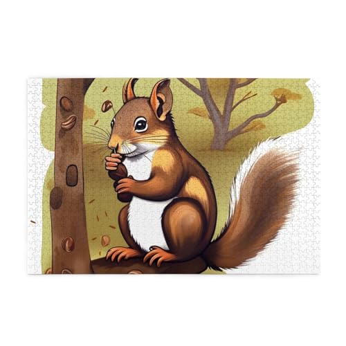 Nussfressendes Eichhörnchen-Bilder-Puzzle, 1000-teiliges Holzpuzzle, Heimdekoration, einzigartiges Geburtstagsgeschenk, geeignet für Jugendliche und Erwachsene von EYSHOPING