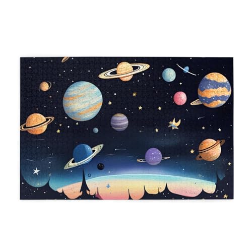 Saturn Jupiter Earth Picture Jigsaw Puzzle, 1000 Teile Holzpuzzle, Heimdekoration, einzigartiges Geburtstagsgeschenk, geeignet für Jugendliche und Erwachsene von EYSHOPING