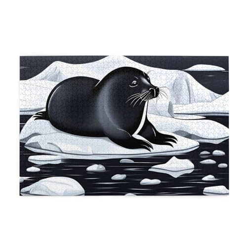 Seals On Ice Picture Jigsaw Puzzle, 1000 Teile Holzpuzzle, Heimdekoration, einzigartiges Geburtstagsgeschenk, geeignet für Jugendliche und Erwachsene von EYSHOPING