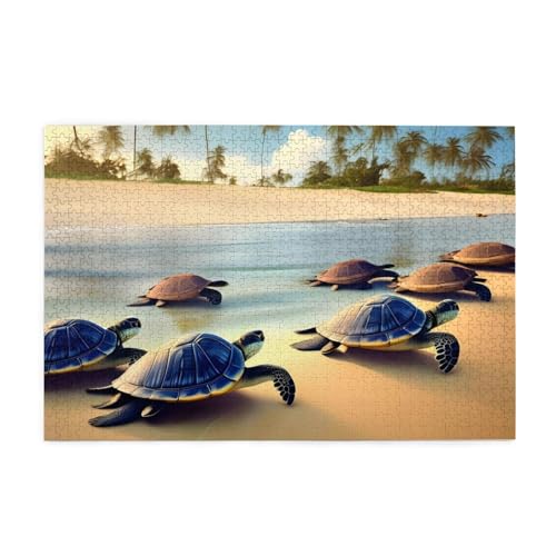 Turtles On The Beach Picture Jigsaw Puzzle, 1000 Teile Holzpuzzle, Heimdekoration, einzigartiges Geburtstagsgeschenk, geeignet für Jugendliche und Erwachsene von EYSHOPING