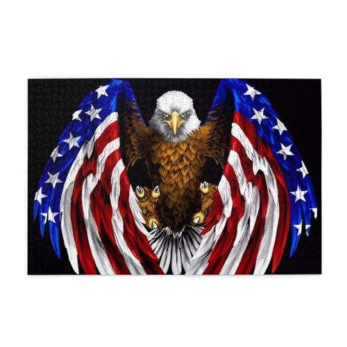 Usa Flag Patriotic Eagle Picture Jigsaw Puzzle, 1000 Teile Holzpuzzle, Heimdekoration, einzigartiges Geburtstagsgeschenk, geeignet für Jugendliche und Erwachsene von EYSHOPING