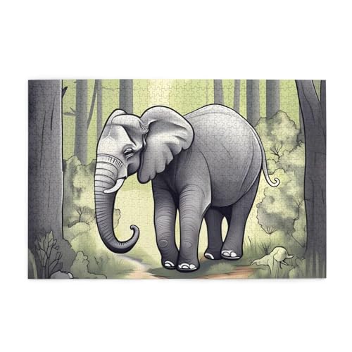 Walking Elephant Picture Jigsaw Puzzle, 1000 Teile Holzpuzzle, Heimdekoration, einzigartiges Geburtstagsgeschenk, geeignet für Jugendliche und Erwachsene von EYSHOPING