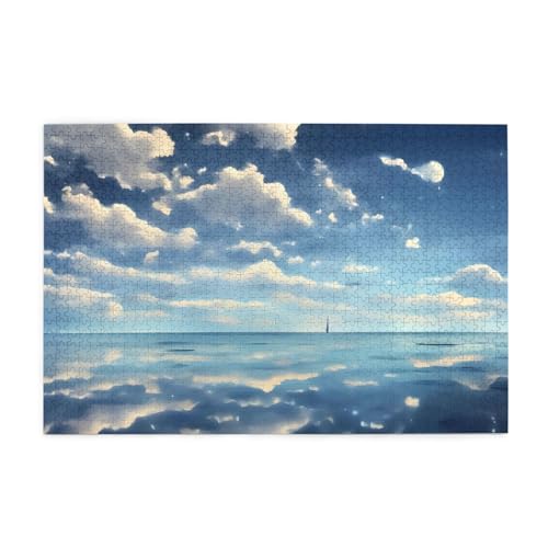 Weiße Wolken über dem Meer Bild Puzzle, 1000 Teile Holzpuzzle, Heimdekoration &* Einzigartiges Geburtstagsgeschenk Geeignet für Jugendliche und Erwachsene von EYSHOPING