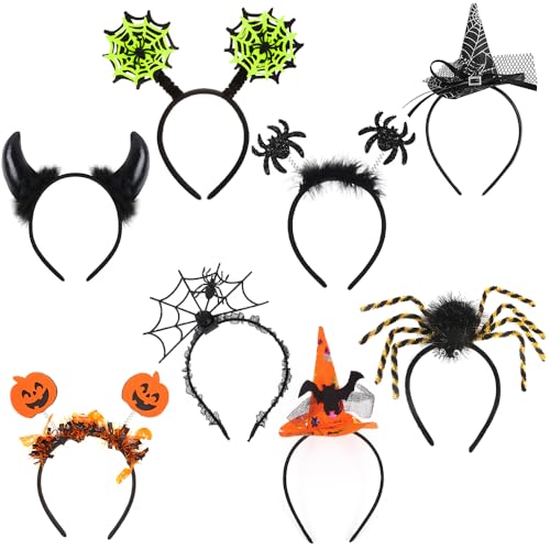 EZGETOP 8 Stück Halloween Stirnbänder für Frauen, Stirnbänder Spinne, Fledermaus, Hexe Hut, Teufel Hörner, Spinne Beine, Kürbis, Spinnwebe, Fledermaus Hut für Karneval-Kostüm Cosplay Party Zubehör EZGETOP 8 Stück Halloween Stirnbänder für Frauen, Stirnbänder Spinne, Fledermaus, Hexe Hut, Teufel Hörner, Spinne Beine, Kürbis, Spinnwebe, Fledermaus Hut für Karneval-Kostüm Cosplay Party Zubehör von EZGETOP