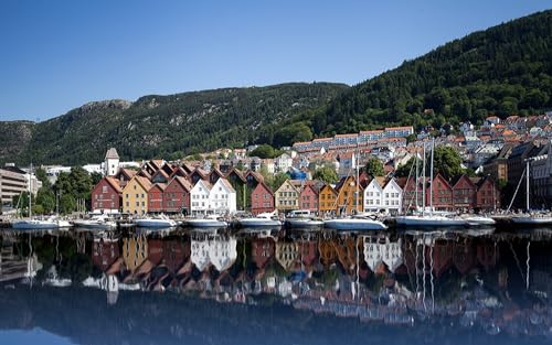 1000-teiliges Puzzle, Norwegen Bryggen Häuser Promenade Yachten Puzzle Kindergeschenke 26x38CM von EZMLFA