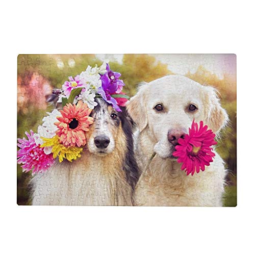 1000-teiliges Puzzle für Erwachsene – Collie-Hund, Golden Retriever-Welpe, 70 x 50 cm von EZMLFA