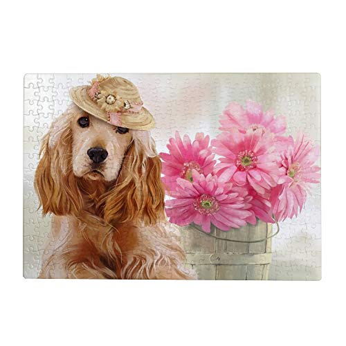 1000-teiliges Puzzle für Erwachsene – Englischer Cocker Spaniel, Hund, Blume, 38 x 52 cm von EZMLFA