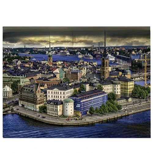 2000 Teile Erwachsenenpuzzle Stockholm Schweden Wunderschöne Landschaftsgemälde Stressreduzierendes Spielzeug Geschenke 70x100CM von EZMLFA