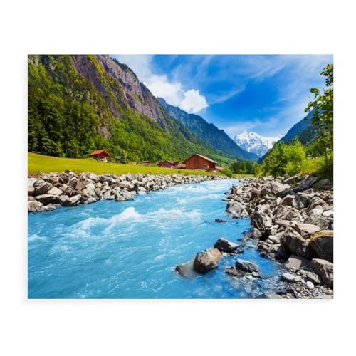 2000-teiliges Puzzle,Schweizer Landschaft mit Fluss und Häusern,Pädagogisches Spielzeug zur geistigen Dekompression für Erwachsene,Spaßiges Familienspiel für Erwachsene und Kinder,70x100CM von EZMLFA