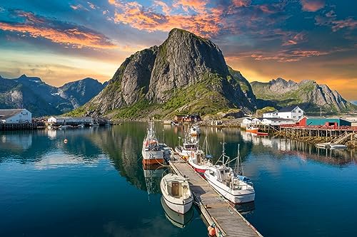 3D-Puzzle, 1000 Teile, Fischerboot der Lofoten-Inseln, Berg im Norwegischen Meer, klassisches Puzzle, 26 x 38 cm von EZMLFA