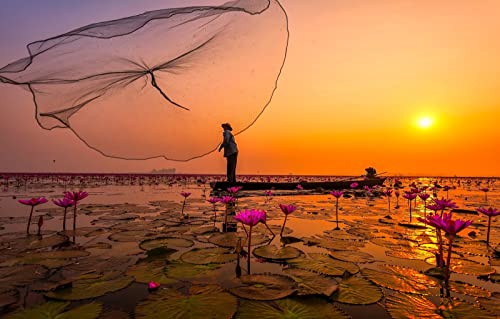 Geschenke für Jungen, 3D-Puzzle, 1000 Teile, natürlicher Hintergrund, Blumen, See, Thailand, Fischer, rosa Lotus, 50 x 70 cm Geschenke für Jungen, 3D-Puzzle, 1000 Teile, natürlicher Hintergrund, Blumen, See, Thailand, Fischer, rosa Lotus, 50 x 70 cm von EZMLFA
