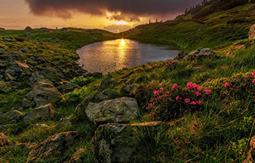 Klassisches 2000-teiliges Puzzle Naturschönheit, Sonne, Teich, Hügel 70x100CM von EZMLFA