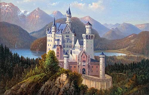 Klassisches 3D-Puzzle mit 1000 Teilen, Schloss Neuschwanstein und Bayerische Alpen, personalisiertes Puzzle, 50 x 70 cm von EZMLFA