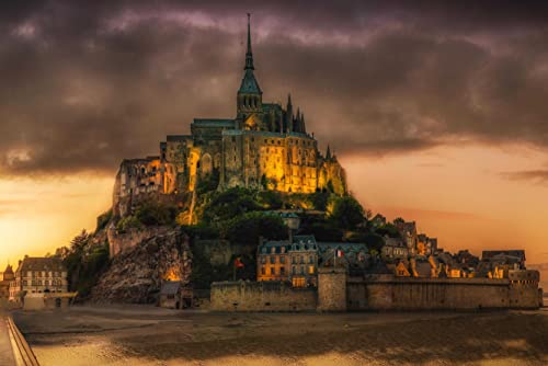 Mont St Michel Puzzle 1000 Teile | Ortspuzzle mit hochwertiger Puzzleaufbewahrung 50x70CM von EZMLFA
