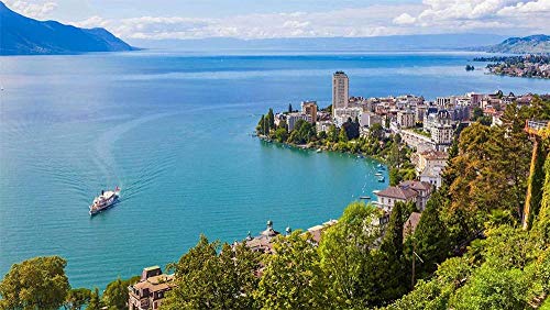 Montreux Und See, Genf, Schweiz, Puzzle 1000 Teile Puzzles für Erwachsene und Kind (75 x 50 cm) 38x52CM von EZMLFA