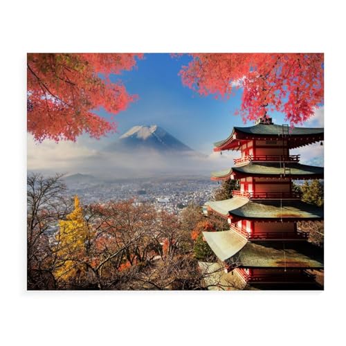 Puzzle 1000 Teile, Der Fuji in Japan in Herbstfarben, Karton, Kinderspielzeug, Dekompressionsspiel, 38 x 52 cm, 38 x 26 cm von EZMLFA
