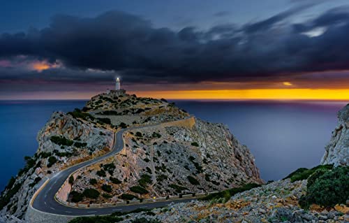 Puzzle 1000 Teile für Erwachsene, Lernspiele, Heimdekoration, Puzzle-Geschenke für Männer, Set, Naturlandschaft, Straße, Küste, Leuchtturm, Spanien, Mallorca, 26 x 38 cm von EZMLFA