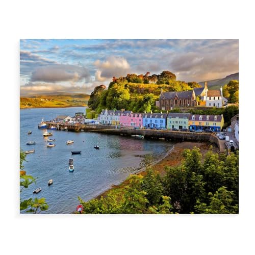 Puzzle 1000 Teile für Erwachsene, Portree, Isle of Skye, Puzzle, geistiges Bildungs- und Entpacken-lustiges Spielzeug-Familienspiel für Erwachsene und Kinder, 38 x 52 cm, 70 x 50 cm von EZMLFA