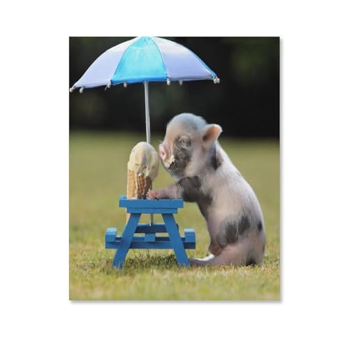 Puzzle 2000 Teile, Kleines Schweinchen isst EIS, DIY-Kunst für Erwachsene, 38 x 52 cm, 70 x 100 cm von EZMLFA