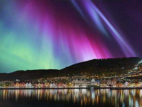 Puzzle Bergen Norwegen Mit Nordlichtern 2000 Stück, Freunde 70x100CM von EZMLFA