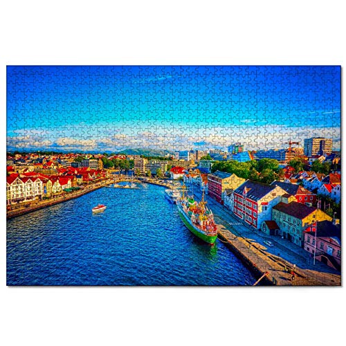 Puzzle Norwegen Stavanger, 1000-teiliges Puzzle für Erwachsene und Familien, Reisegeschenk, Souvenir, 38 x 26 cm von EZMLFA