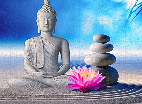 Puzzle für Erwachsene, 1000 Teile, Buddha-Statue, Lotus-Spielzeug, Denksportaufgabe für Kinder, 50 x 70 cm von EZMLFA