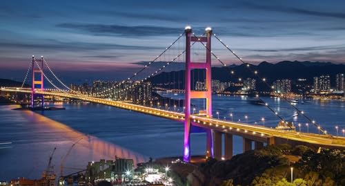 Puzzle für Erwachsene, 1000 Teile, Hongkong, Asien, Stadt, Nacht, Tsing-Ma-Brücke. PNG, 50 x 70 cm von EZMLFA