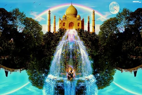 Puzzle für Erwachsene, 1000 Teile, Kaskade, Taj Mahal, Bäume, 50 x 70 cm von EZMLFA