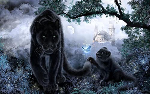 Puzzle für Erwachsene, 1000 Teile, Schwarzer Leopard und Schmetterlings-Jaguar im fantastischen Wald, Gehirn-Herausforderung, Kinderspielzeug, Spiele, 38 x 26 cm von EZMLFA