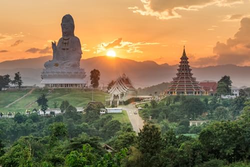 Puzzle für Erwachsene, 2000 Teile, Wat Huai Pla Kung Tempel bei Sonnenuntergang, Chiang Rai, Thailand, Asien, Foto, Familie, lustig, herausfordernd, Urlaubspuzzle, Geschenk, 70 x 100 cm von EZMLFA