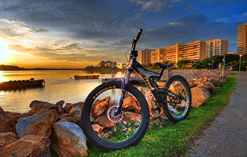 Puzzle für Erwachsene, 2000 Teile, anspruchsvolles Puzzle für Familiengeburtstagsfeiern, Lernspiele, Naturlandschaft, Sonnenuntergang, Fahrrad, Stadt, Fluss, 70 x 100 cm von EZMLFA