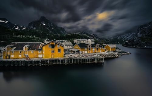 Puzzle für Erwachsene 1000 Teile Puzzle Landschaftspuzzle für Erwachsene Frauen Männer Geschenke Herausforderndes Spiel, Berge, Felsen, Norwegen, Fjord, Lofoten, Nusfjord 52x38CM von EZMLFA