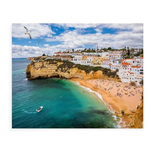 Puzzle für Erwachsene und Kinder, 1000 Teile, Fischerdorf Carvoeiro mit wunderschönem Strand, Lernspielzeug, Spiel, Familiendekoration, 50 x 70 cm von EZMLFA