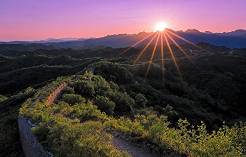 Puzzle von Mädchen, 3D-Puzzle, 2000 Teile, Wunderschöner natürlicher Hintergrund, Sonne, Sonnenuntergang, China, Hebei, 70 x 100 cm von EZMLFA