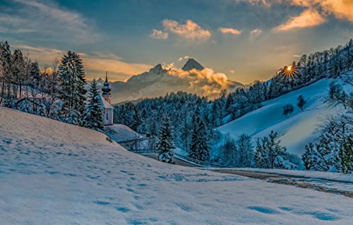 Puzzles für Erwachsene, 1000 Teile, Lernspiele, Heimdekoration, Geschenke für Männer, Naturlandschaft, Sonnenuntergang, Berge, Hügel, Alpen, Kirchen, Wälder, 26 x 38 cm von EZMLFA