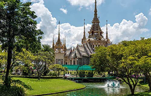 personalisiertes Puzzle 2000 Teile Stadt Himmel Blumen Park Rasen Thailändischer Tempel Palast Mahavi Harn Tempel 70x100CM von EZMLFA