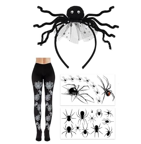 EZOULUOBA Halloween Spinnen Kostüm Set - 1 Strumpfhose + 1 halloween kopf knopf haarbänder + 2 pcs tattoo stickers (B) von EZOULUOBA