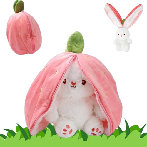 EZOULUOBA Erdbeer Hasen Kuscheltier, Erdbeer Hasen Kuscheltier, Hasen Karotten Plüsch, Plüschtier Hase, Kindergeburtstag Geschenkidee, Erdbeerhasen Kissen Plüschtier von EZOULUOBA